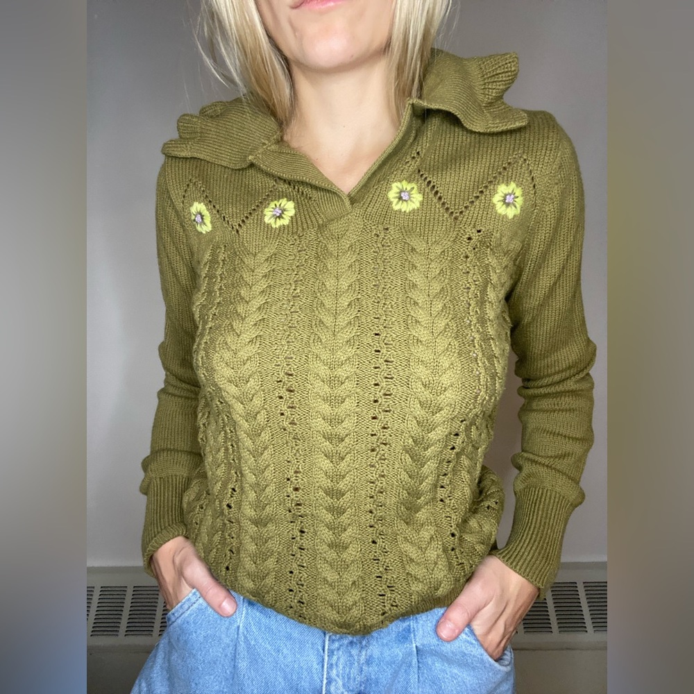Sandy Liang x Target Olive Green Embroidered Collared Sweater